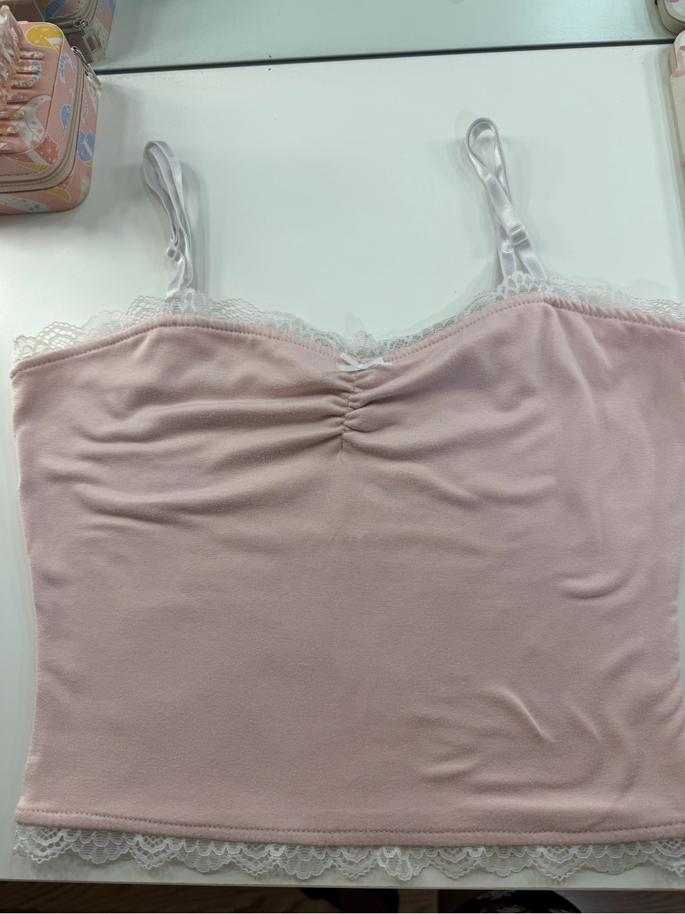 Lace-Trim Light Pink Camisole Top
